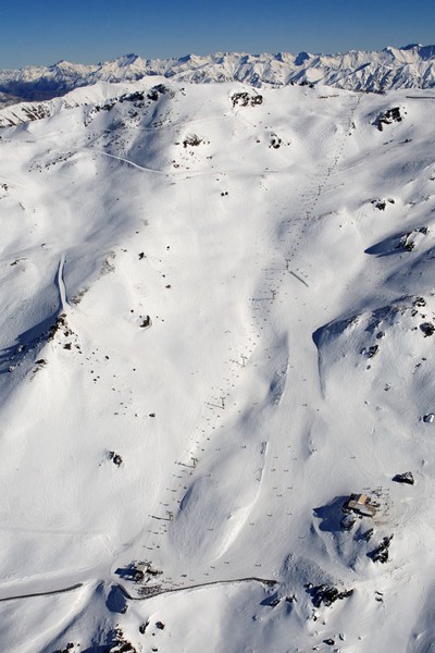 An aerial view of Captain's Basin, Cardrona Alpine Resort.